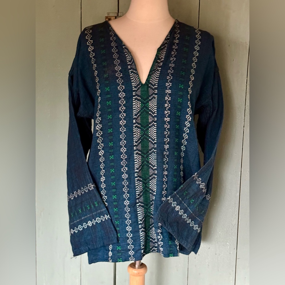 Handcrafted Guatemalan Mayan Ctn Textile Tunic Top Lng Bell Slv L-XL Fest Boho